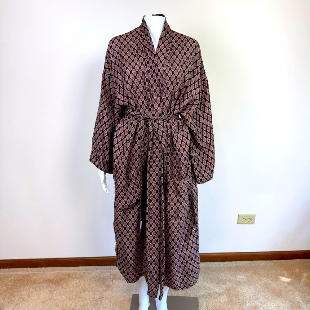 Isaac Zelcer One Size 100% Silk Cranberry Blue Paisley Robe Kimono